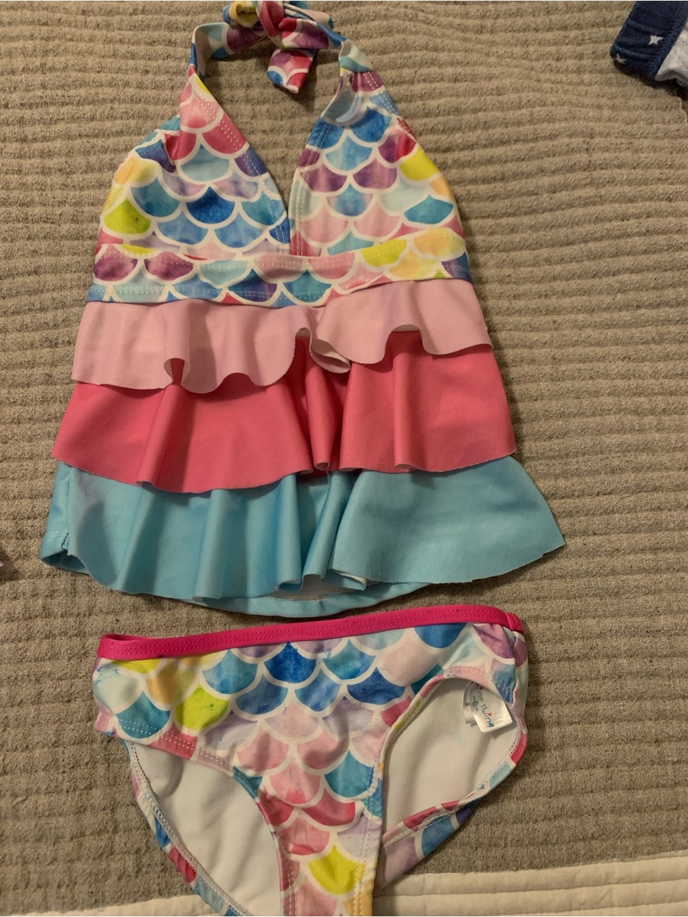 Kids Mermaid Ruffle Tankini Set - Pink, Light Blue & Multicolor